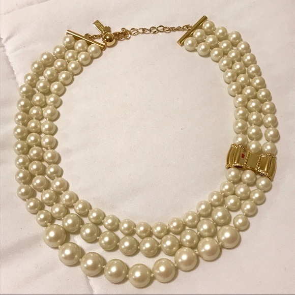 Kate Spade Jewelry Kate Spade Triple Strand Pearl Necklace W Bow Poshmark